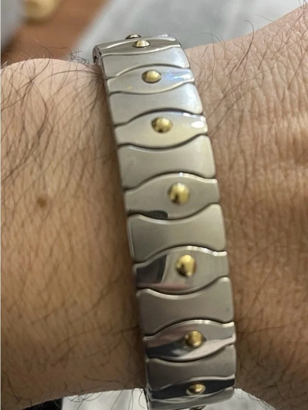 Vintage Milor Italy Men's Stainless Steel & Solid 18K Gold Wave Link Bracelet